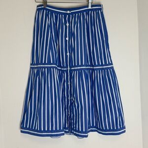 J Crew Blue White Striped Button Front Midi Skirt Sz 6